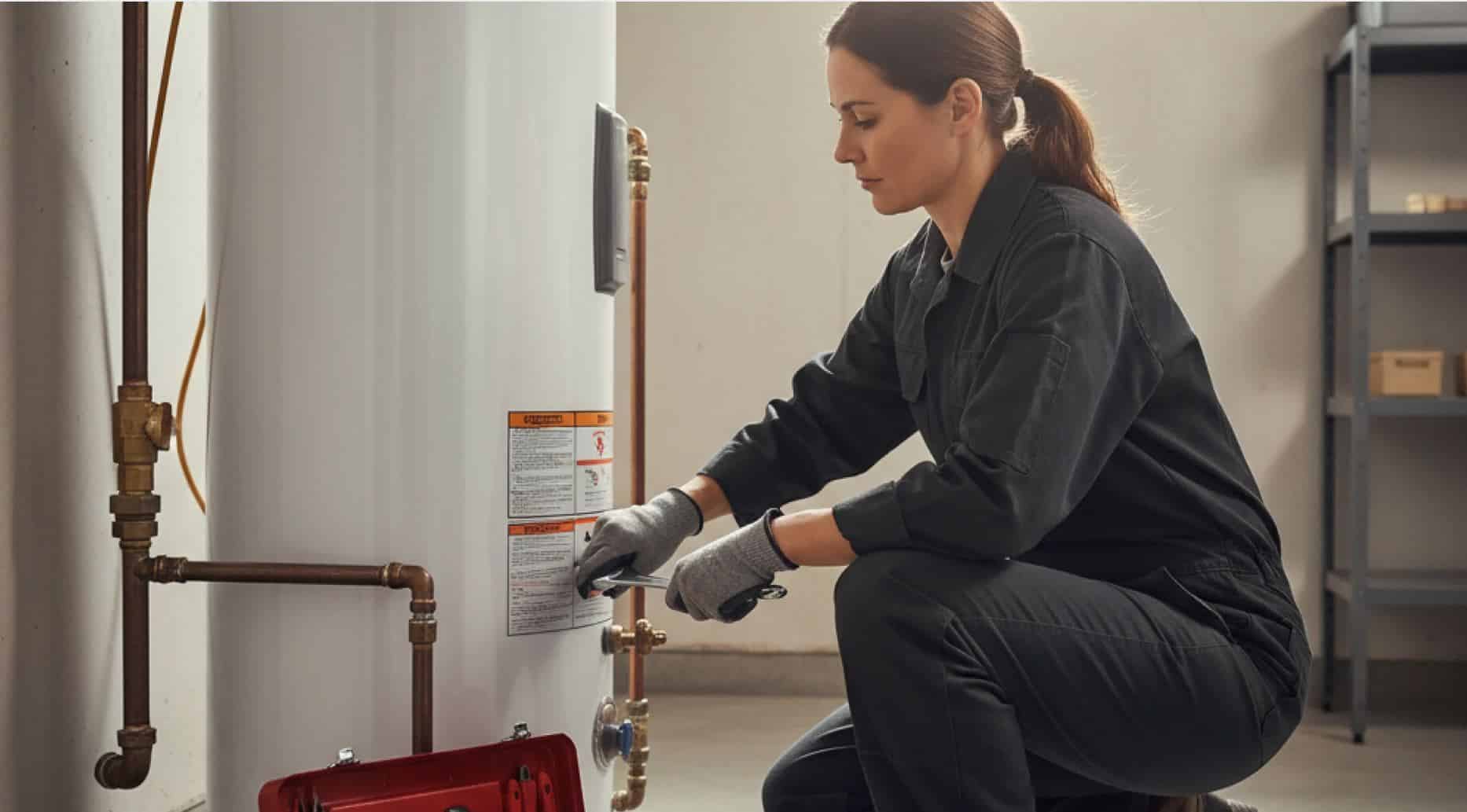 Klempnerin, (c) Canva, inan-ullah von pixabay Junge Klempnerin repariert eine Heizung im Keller